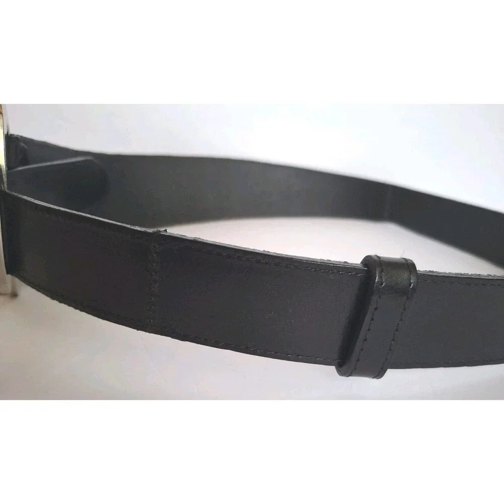 Vtg Avignon Leather Wide Statement Belt Large Black Silver Buckle USA Made Y2K